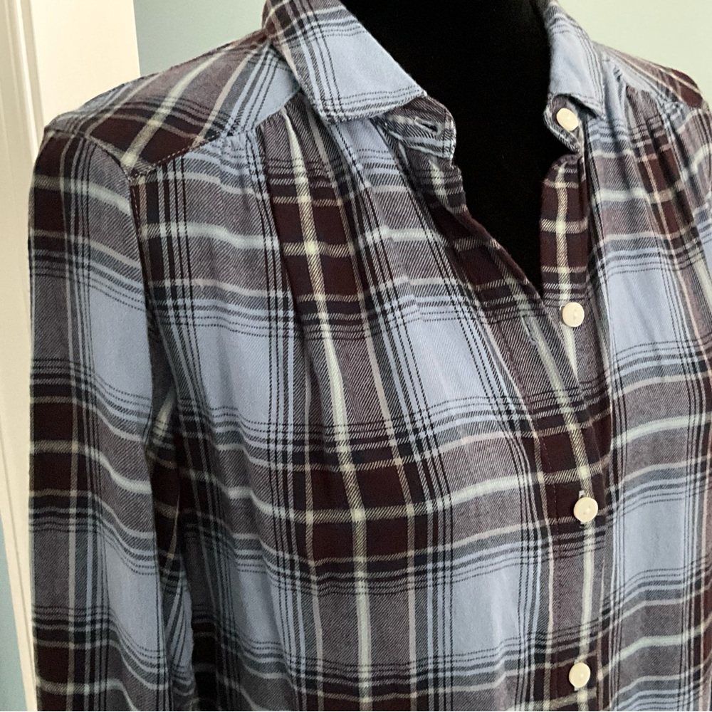 j.jill Small Plaid Button-Down / Button-Up Blue B… - image 9